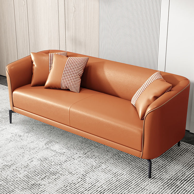 Faux Leather Tuxedo Arm Sofa 25.6" High Settee for Living Room Orange Clearhalo 'furn' 'furn_sofas' 'Furniture' 'furniture_sofas' 'Living Room Furniture' 'Sofa' 'sofas' 4858346