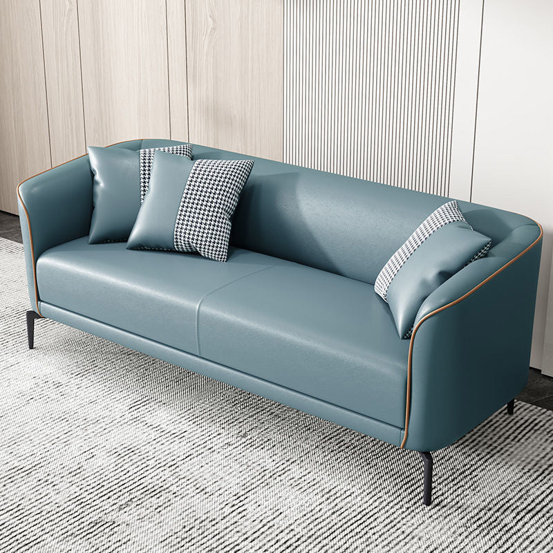 Faux Leather Tuxedo Arm Sofa 25.6" High Settee for Living Room Sky Blue Clearhalo 'furn' 'furn_sofas' 'Furniture' 'furniture_sofas' 'Living Room Furniture' 'Sofa' 'sofas' 4858350