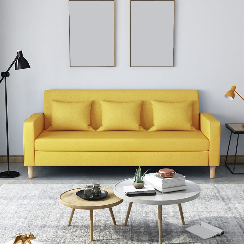 Contemporary 3-seater Sofa Square Arm Settee with Three Pillow Back Yellow Clearhalo 'furn' 'furn_sofas' 'Furniture' 'furniture_sofas' 'Living Room Furniture' 'Sofa' 'sofas' 4858365