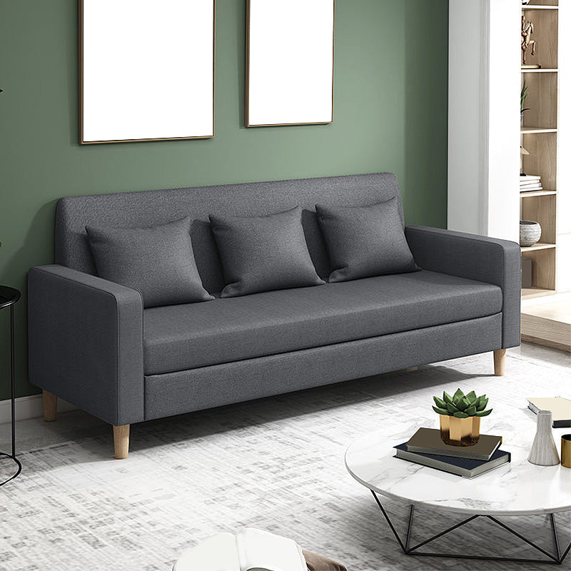 Contemporary 3-seater Sofa Square Arm Settee with Three Pillow Back 59"L x 25"W x 28"H Dark Gray Clearhalo 'furn' 'furn_sofas' 'Furniture' 'furniture_sofas' 'Living Room Furniture' 'Sofa' 'sofas' 4858366
