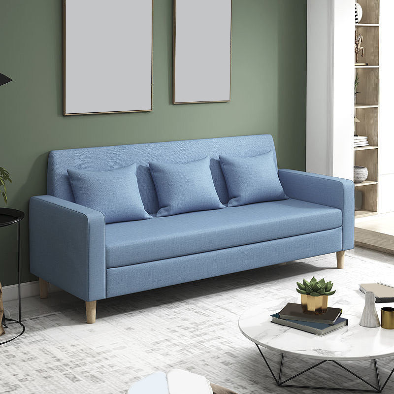 Contemporary 3-seater Sofa Square Arm Settee with Three Pillow Back 71"L x 25"W x 28"H Blue Clearhalo 'furn' 'furn_sofas' 'Furniture' 'furniture_sofas' 'Living Room Furniture' 'Sofa' 'sofas' 4858369