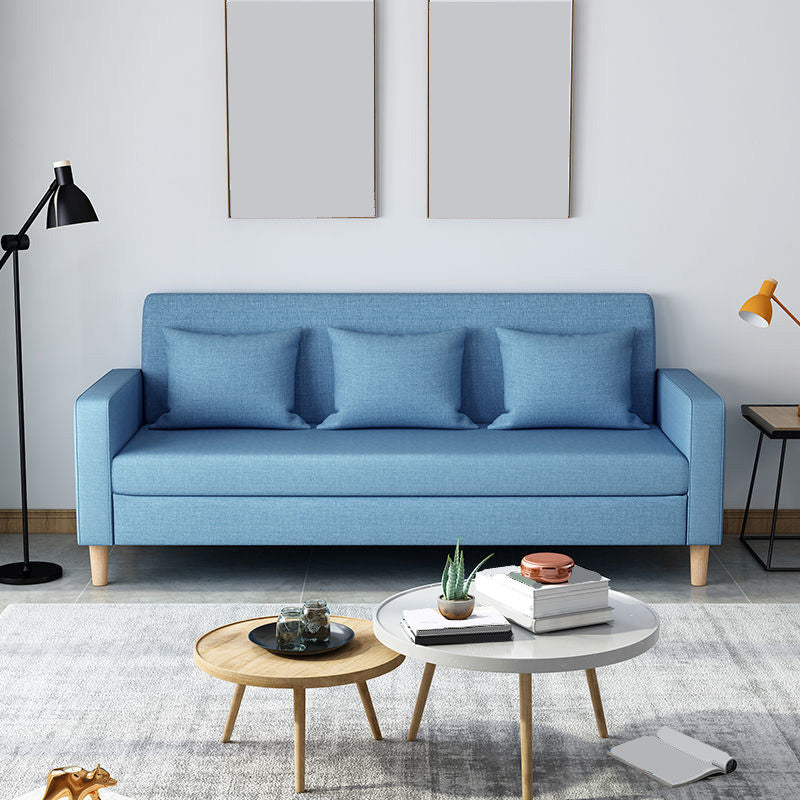 Contemporary 3-seater Sofa Square Arm Settee with Three Pillow Back 59"L x 25"W x 28"H Blue Clearhalo 'furn' 'furn_sofas' 'Furniture' 'furniture_sofas' 'Living Room Furniture' 'Sofa' 'sofas' 4858371