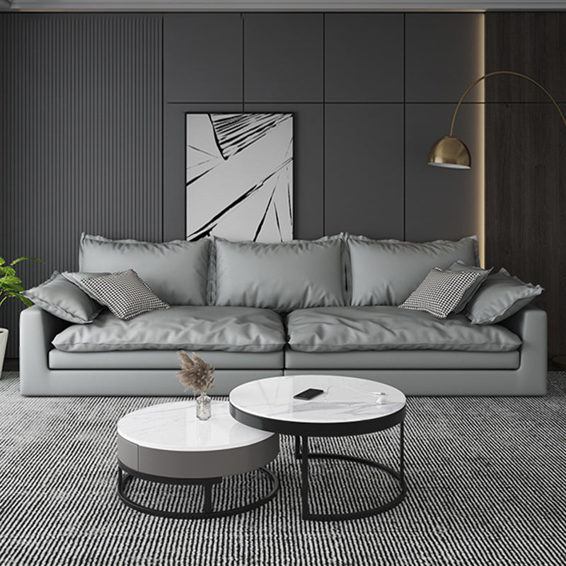 Faux Leather Living Room Sofa Square Arm Settee with Cushions Clearhalo 'furn' 'furn_sofas' 'Furniture' 'furniture_sofas' 'Living Room Furniture' 'Sofa' 'sofas' 4858379