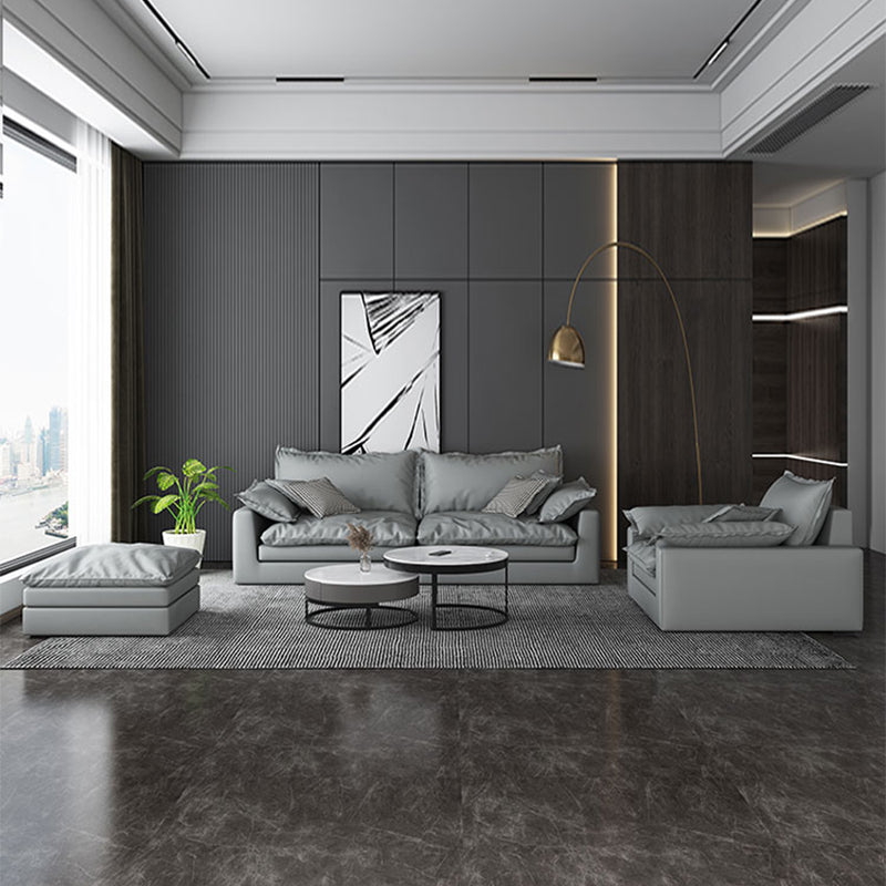 Faux Leather Living Room Sofa Square Arm Settee with Cushions Clearhalo 'furn' 'furn_sofas' 'Furniture' 'furniture_sofas' 'Living Room Furniture' 'Sofa' 'sofas' 4858380