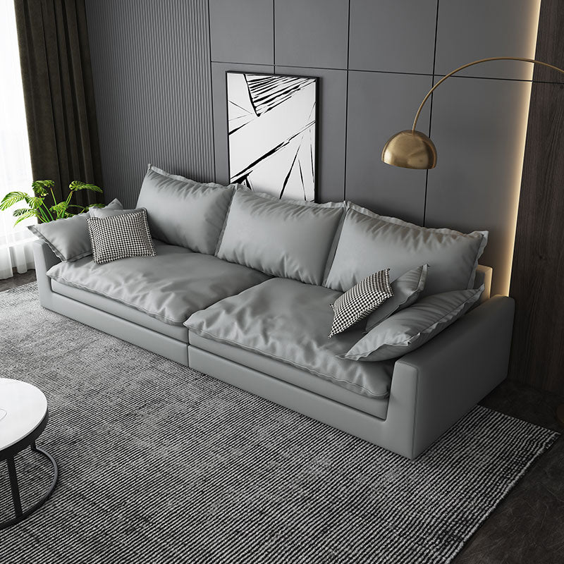 Faux Leather Living Room Sofa Square Arm Settee with Cushions Light Gray Down Clearhalo 'furn' 'furn_sofas' 'Furniture' 'furniture_sofas' 'Living Room Furniture' 'Sofa' 'sofas' 4858382