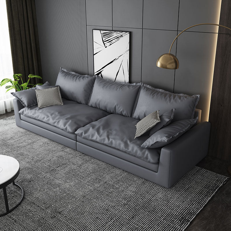 Faux Leather Living Room Sofa Square Arm Settee with Cushions Dark Gray Clearhalo 'furn' 'furn_sofas' 'Furniture' 'furniture_sofas' 'Living Room Furniture' 'Sofa' 'sofas' 4858389