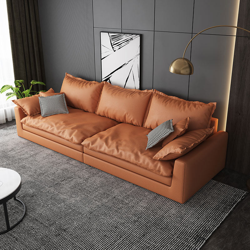 Faux Leather Living Room Sofa Square Arm Settee with Cushions Orange Clearhalo 'furn' 'furn_sofas' 'Furniture' 'furniture_sofas' 'Living Room Furniture' 'Sofa' 'sofas' 4858390
