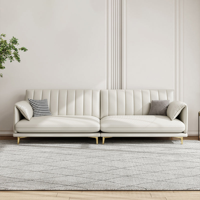 Stain-Resistant Faux Leather Sofa Cream Living Room Settee with Cushions 104"L x 35"W x 36"H Sponge Clearhalo 'furn' 'furn_sofas' 'Furniture' 'furniture_sofas' 'Living Room Furniture' 'Sofa' 'sofas' 4858409