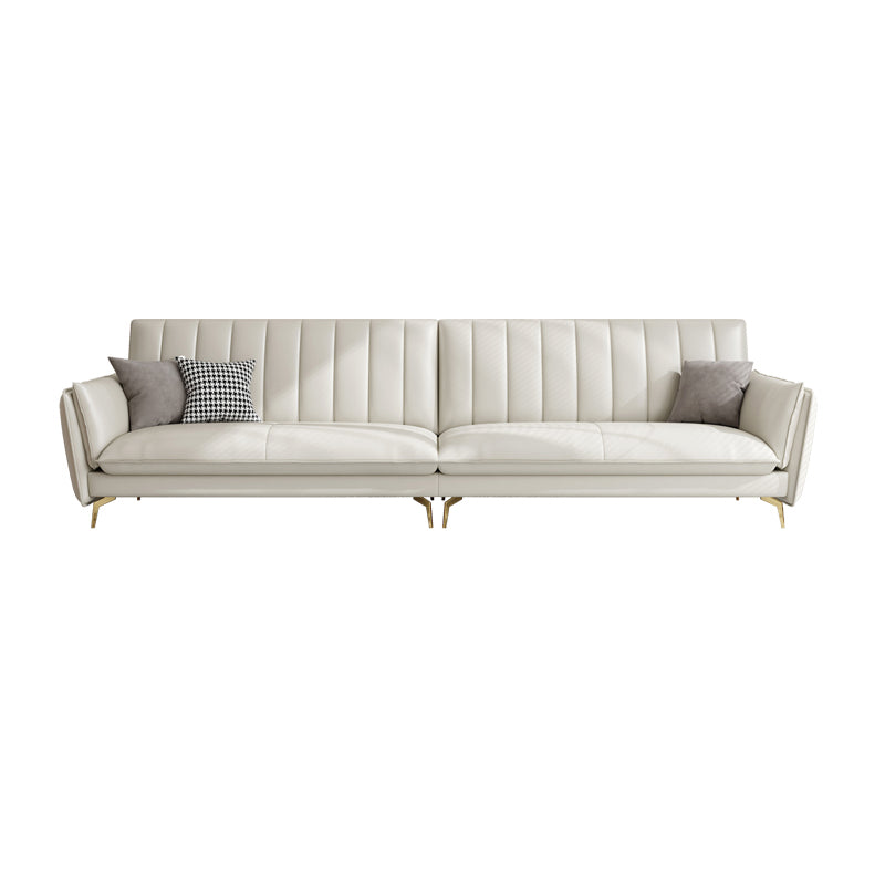 Stain-Resistant Faux Leather Sofa Cream Living Room Settee with Cushions 104"L x 35"W x 36"H Latex Clearhalo 'furn' 'furn_sofas' 'Furniture' 'furniture_sofas' 'Living Room Furniture' 'Sofa' 'sofas' 4858410