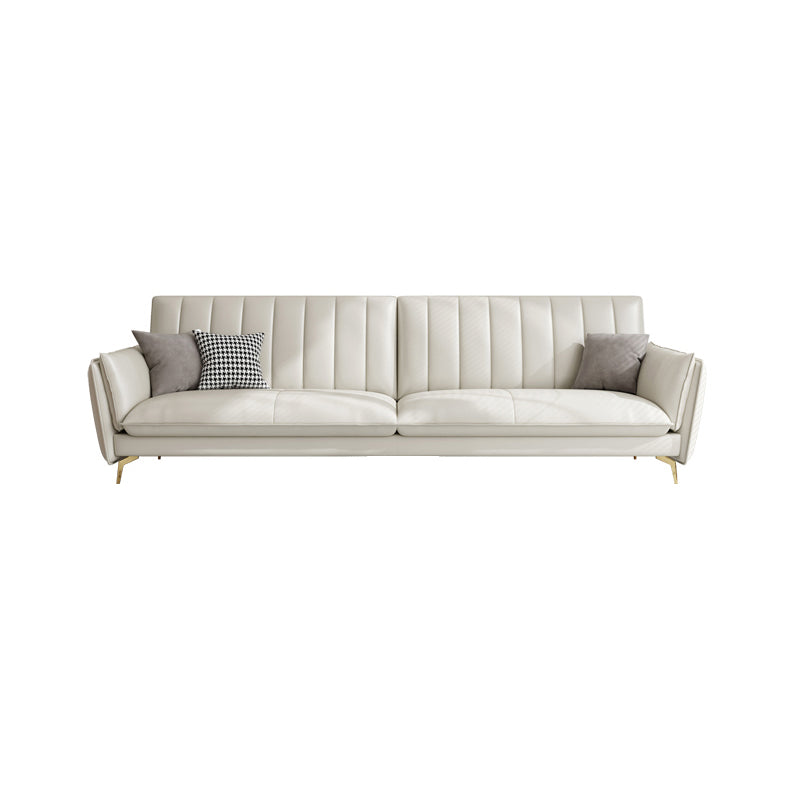 Stain-Resistant Faux Leather Sofa Cream Living Room Settee with Cushions 87"L x 35"W x 36"H Latex Clearhalo 'furn' 'furn_sofas' 'Furniture' 'furniture_sofas' 'Living Room Furniture' 'Sofa' 'sofas' 4858411