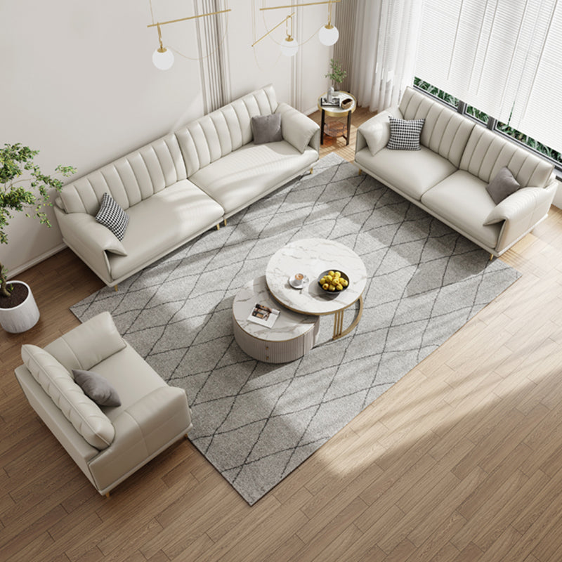 Stain-Resistant Faux Leather Sofa Cream Living Room Settee with Cushions Clearhalo 'furn' 'furn_sofas' 'Furniture' 'furniture_sofas' 'Living Room Furniture' 'Sofa' 'sofas' 4858412