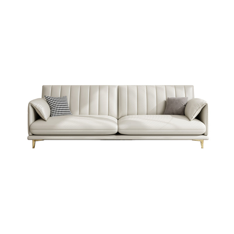 Stain-Resistant Faux Leather Sofa Cream Living Room Settee with Cushions 87"L x 35"W x 36"H Sponge Clearhalo 'furn' 'furn_sofas' 'Furniture' 'furniture_sofas' 'Living Room Furniture' 'Sofa' 'sofas' 4858415