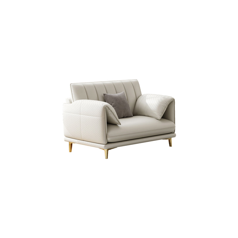 Stain-Resistant Faux Leather Sofa Cream Living Room Settee with Cushions 39"L x 35"W x 36"H Sponge Clearhalo 'furn' 'furn_sofas' 'Furniture' 'furniture_sofas' 'Living Room Furniture' 'Sofa' 'sofas' 4858417