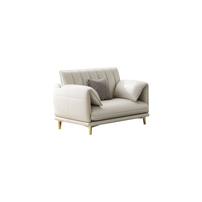 Stain-Resistant Faux Leather Sofa Cream Living Room Settee with Cushions 39"L x 35"W x 36"H Sponge Clearhalo 'furn' 'furn_sofas' 'Furniture' 'furniture_sofas' 'Living Room Furniture' 'Sofa' 'sofas' 4858417
