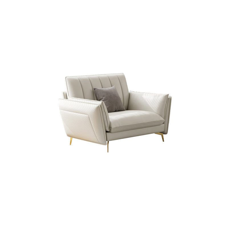 Stain-Resistant Faux Leather Sofa Cream Living Room Settee with Cushions 39"L x 35"W x 36"H Latex Clearhalo 'furn' 'furn_sofas' 'Furniture' 'furniture_sofas' 'Living Room Furniture' 'Sofa' 'sofas' 4858419
