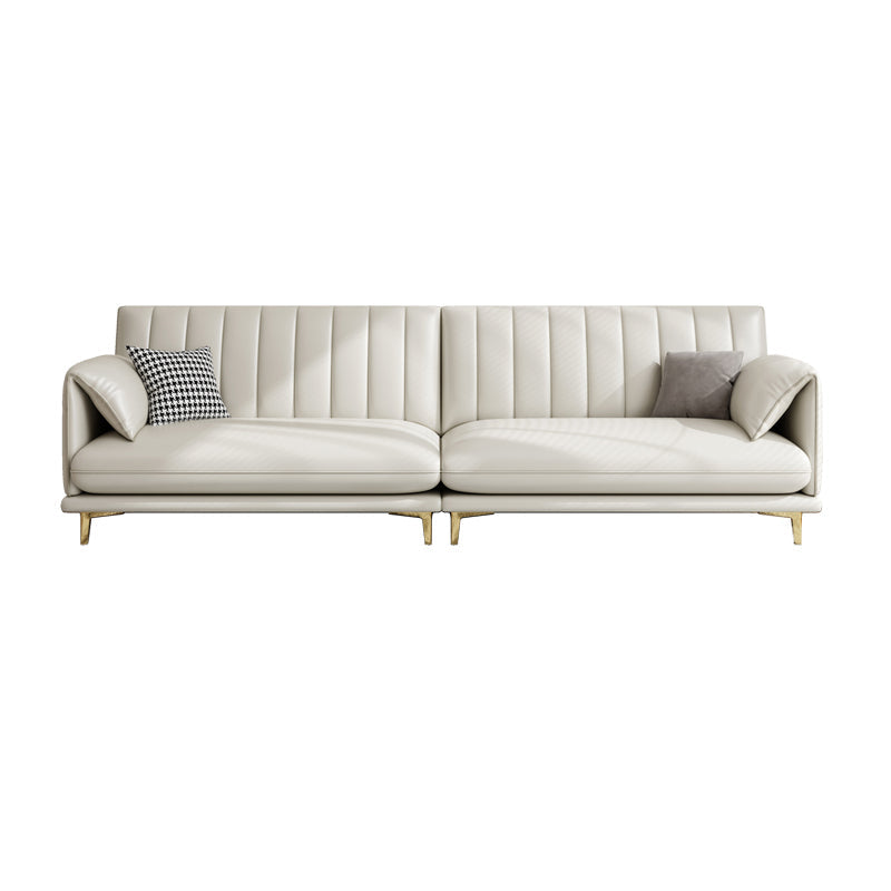 Stain-Resistant Faux Leather Sofa Cream Living Room Settee with Cushions Clearhalo 'furn' 'furn_sofas' 'Furniture' 'furniture_sofas' 'Living Room Furniture' 'Sofa' 'sofas' 4858420