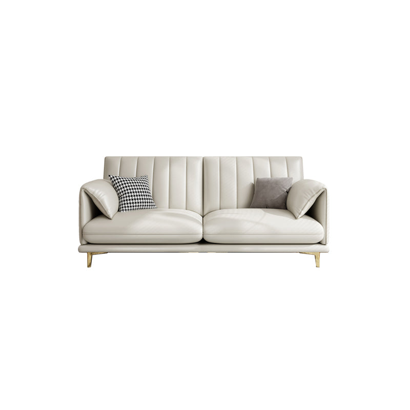 Stain-Resistant Faux Leather Sofa Cream Living Room Settee with Cushions 63"L x 35"W x 36"H Sponge Clearhalo 'furn' 'furn_sofas' 'Furniture' 'furniture_sofas' 'Living Room Furniture' 'Sofa' 'sofas' 4858421