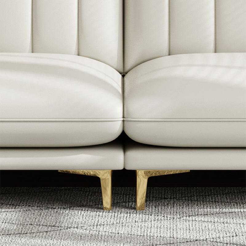 Stain-Resistant Faux Leather Sofa Cream Living Room Settee with Cushions Clearhalo 'furn' 'furn_sofas' 'Furniture' 'furniture_sofas' 'Living Room Furniture' 'Sofa' 'sofas' 4858422