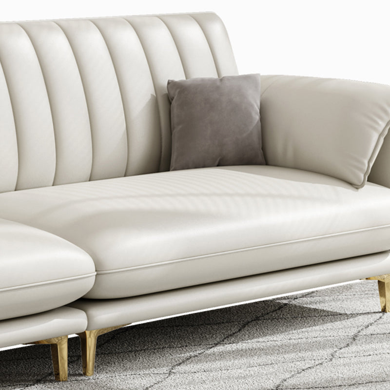 Stain-Resistant Faux Leather Sofa Cream Living Room Settee with Cushions Clearhalo 'furn' 'furn_sofas' 'Furniture' 'furniture_sofas' 'Living Room Furniture' 'Sofa' 'sofas' 4858423