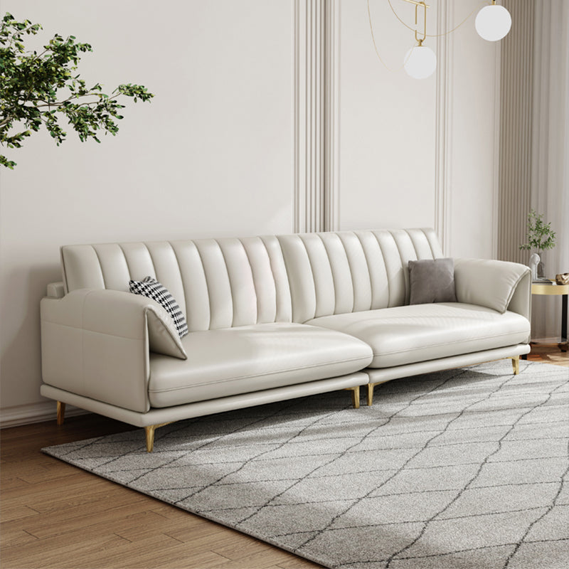 Stain-Resistant Faux Leather Sofa Cream Living Room Settee with Cushions Clearhalo 'furn' 'furn_sofas' 'Furniture' 'furniture_sofas' 'Living Room Furniture' 'Sofa' 'sofas' 4858426