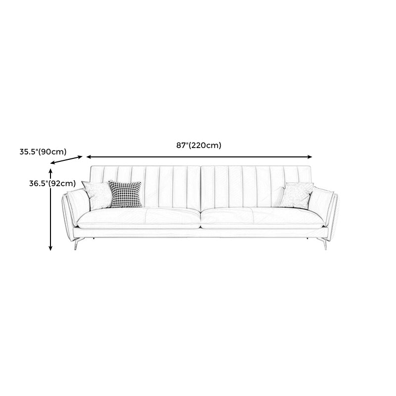 Stain-Resistant Faux Leather Sofa Cream Living Room Settee with Cushions Clearhalo 'furn' 'furn_sofas' 'Furniture' 'furniture_sofas' 'Living Room Furniture' 'Sofa' 'sofas' 4858428