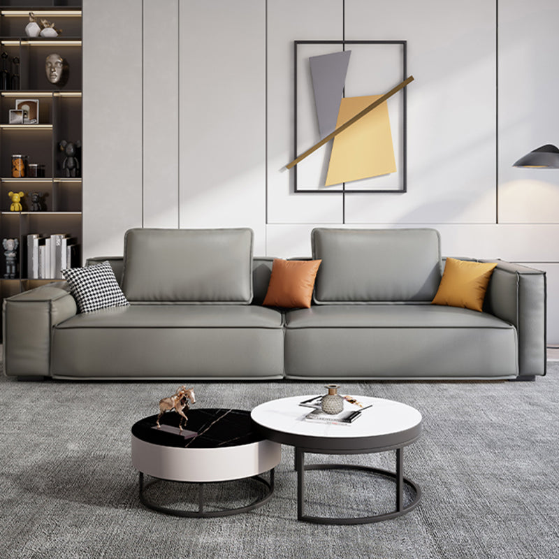 Faux Leather Living Room 3-seater Sofa Square Arm Standard Cushions Settee Clearhalo 'furn' 'furn_sofas' 'Furniture' 'furniture_sofas' 'Living Room Furniture' 'Sofa' 'sofas' 4858461