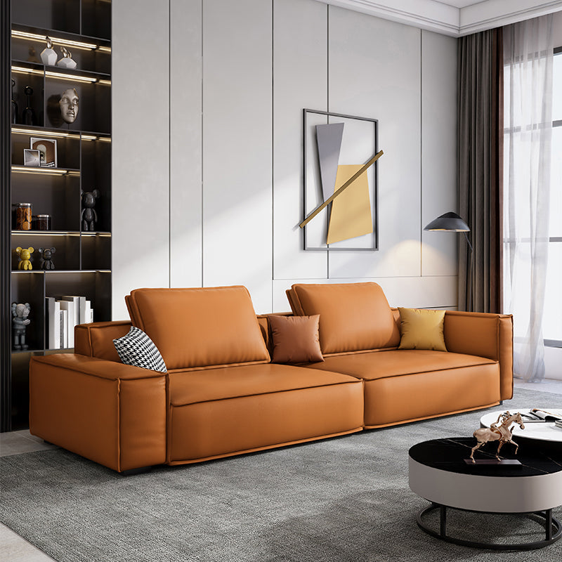 Faux Leather Living Room 3-seater Sofa Square Arm Standard Cushions Settee Brown Clearhalo 'furn' 'furn_sofas' 'Furniture' 'furniture_sofas' 'Living Room Furniture' 'Sofa' 'sofas' 4858463