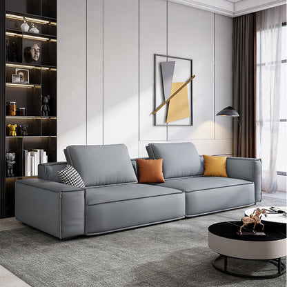 Faux Leather Living Room 3-seater Sofa Square Arm Standard Cushions Settee Blue Clearhalo 'furn' 'furn_sofas' 'Furniture' 'furniture_sofas' 'Living Room Furniture' 'Sofa' 'sofas' 4858464
