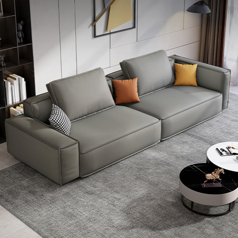 Faux Leather Living Room 3-seater Sofa Square Arm Standard Cushions Settee Grey Sponge Clearhalo 'furn' 'furn_sofas' 'Furniture' 'furniture_sofas' 'Living Room Furniture' 'Sofa' 'sofas' 4858465