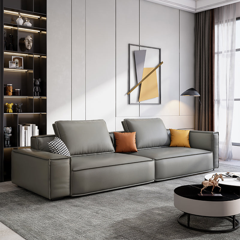 Faux Leather Living Room 3-seater Sofa Square Arm Standard Cushions Settee Grey Latex Clearhalo 'furn' 'furn_sofas' 'Furniture' 'furniture_sofas' 'Living Room Furniture' 'Sofa' 'sofas' 4858467