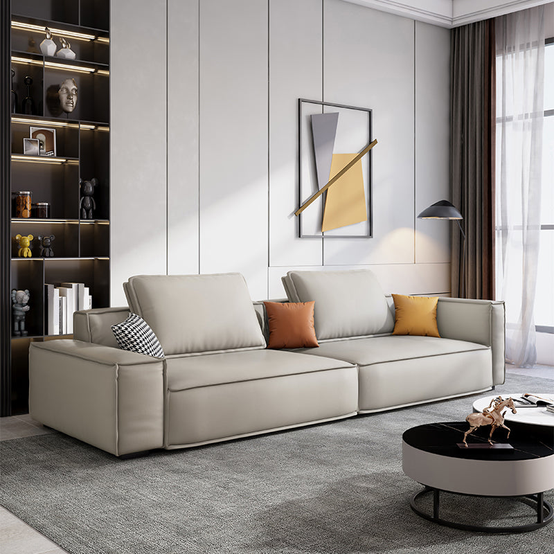 Faux Leather Living Room 3-seater Sofa Square Arm Standard Cushions Settee Off-White Clearhalo 'furn' 'furn_sofas' 'Furniture' 'furniture_sofas' 'Living Room Furniture' 'Sofa' 'sofas' 4858468