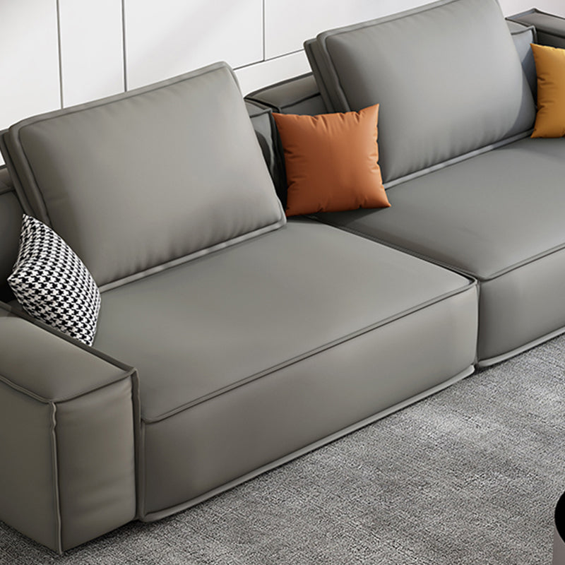 Faux Leather Living Room 3-seater Sofa Square Arm Standard Cushions Settee Clearhalo 'furn' 'furn_sofas' 'Furniture' 'furniture_sofas' 'Living Room Furniture' 'Sofa' 'sofas' 4858470