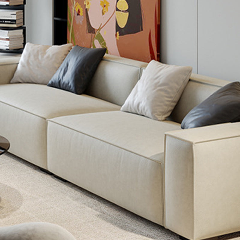 Stain-Resistant Leather Couch Square Arm Standard Settee in White Clearhalo 'furn' 'furn_sofas' 'Furniture' 'furniture_sofas' 'Living Room Furniture' 'Sofa' 'sofas' 4858479