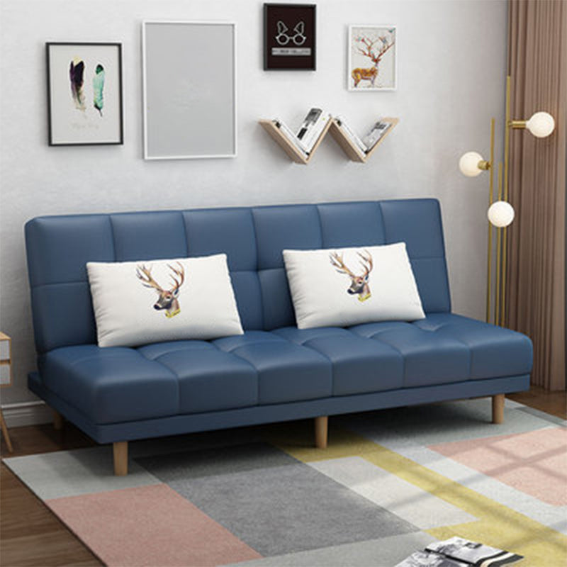 Scandinavian Biscuit Back Settee Armless Faux Leather/Cotton Blend Couch Dark Blue Faux Leather Clearhalo 'furn' 'furn_sofas' 'Furniture' 'furniture_sofas' 'Living Room Furniture' 'Sofa' 'sofas' 4858487