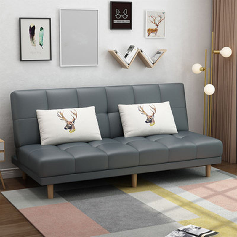 Scandinavian Biscuit Back Settee Armless Faux Leather/Cotton Blend Couch Dark Gray Faux Leather Clearhalo 'furn' 'furn_sofas' 'Furniture' 'furniture_sofas' 'Living Room Furniture' 'Sofa' 'sofas' 4858488