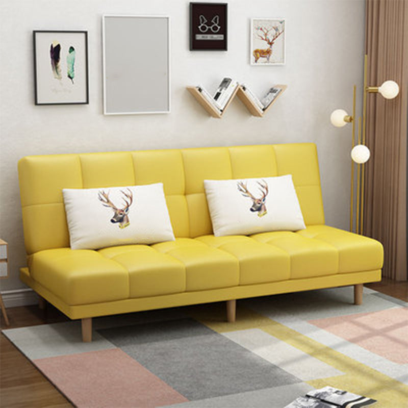 Scandinavian Biscuit Back Settee Armless Faux Leather/Cotton Blend Couch Yellow Faux Leather Clearhalo 'furn' 'furn_sofas' 'Furniture' 'furniture_sofas' 'Living Room Furniture' 'Sofa' 'sofas' 4858489