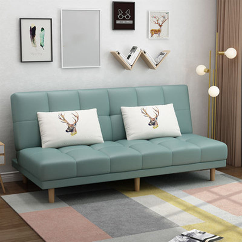 Scandinavian Biscuit Back Settee Armless Faux Leather/Cotton Blend Couch Light Green Faux Leather Clearhalo 'furn' 'furn_sofas' 'Furniture' 'furniture_sofas' 'Living Room Furniture' 'Sofa' 'sofas' 4858490