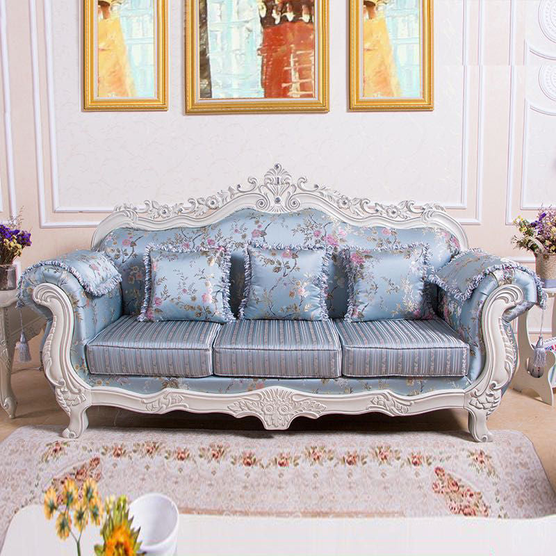Traditional Camel Back CouchFlared Arm Settee for Three People White-Navy Clearhalo 'furn' 'furn_sofas' 'Furniture' 'furniture_sofas' 'Living Room Furniture' 'Sofa' 'sofas' 4858505