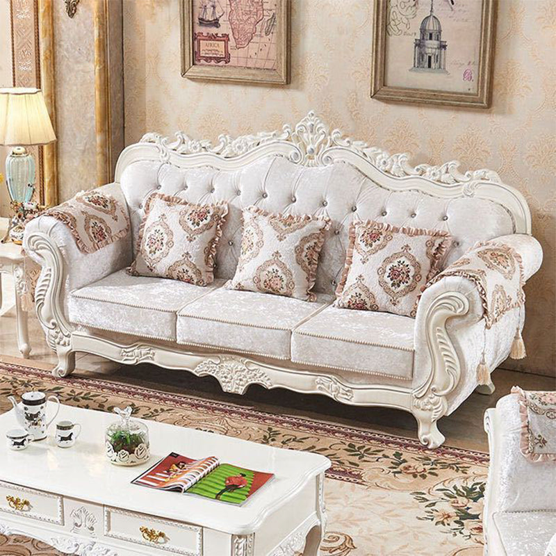 Traditional Camel Back CouchFlared Arm Settee for Three People White Clearhalo 'furn' 'furn_sofas' 'Furniture' 'furniture_sofas' 'Living Room Furniture' 'Sofa' 'sofas' 4858519
