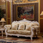 Traditional Camel Back CouchFlared Arm Settee for Three People Beige Coffee Clearhalo 'furn' 'furn_sofas' 'Furniture' 'furniture_sofas' 'Living Room Furniture' 'Sofa' 'sofas' 4858523