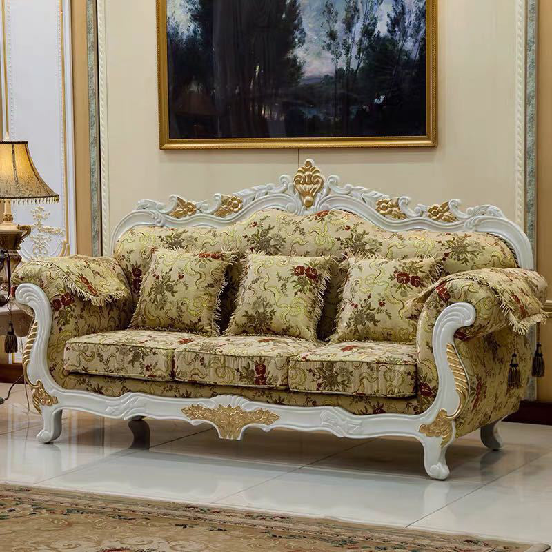 Traditional Camel Back CouchFlared Arm Settee for Three People White-Yellow Clearhalo 'furn' 'furn_sofas' 'Furniture' 'furniture_sofas' 'Living Room Furniture' 'Sofa' 'sofas' 4858524