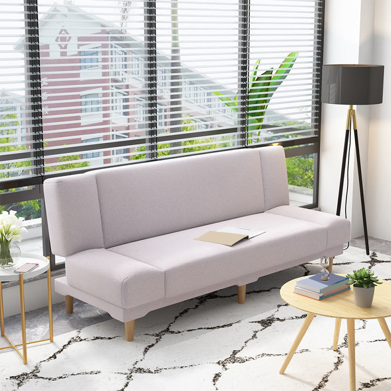 Contemporary Tight Back Armless Settee Convertible Linen Sofa Bed Off-White Clearhalo 'furn' 'furn_sofas' 'Furniture' 'furniture_sofas' 'Living Room Furniture' 'Sofa' 'sofas' 4858586