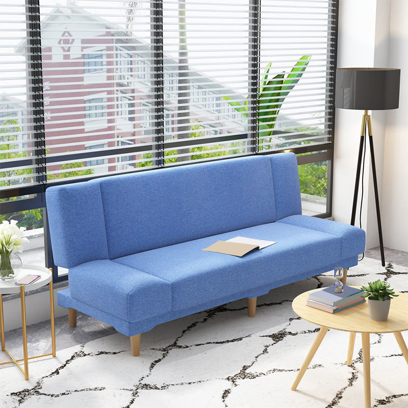 Contemporary Tight Back Armless Settee Convertible Linen Sofa Bed Lake Blue Clearhalo 'furn' 'furn_sofas' 'Furniture' 'furniture_sofas' 'Living Room Furniture' 'Sofa' 'sofas' 4858588