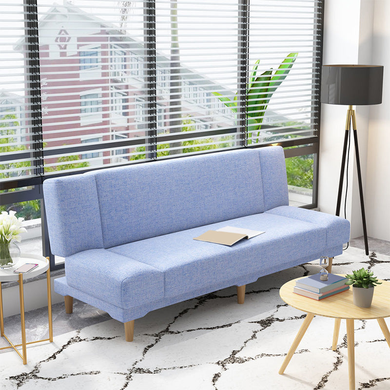 Contemporary Tight Back Armless Settee Convertible Linen Sofa Bed Light Blue Clearhalo 'furn' 'furn_sofas' 'Furniture' 'furniture_sofas' 'Living Room Furniture' 'Sofa' 'sofas' 4858591