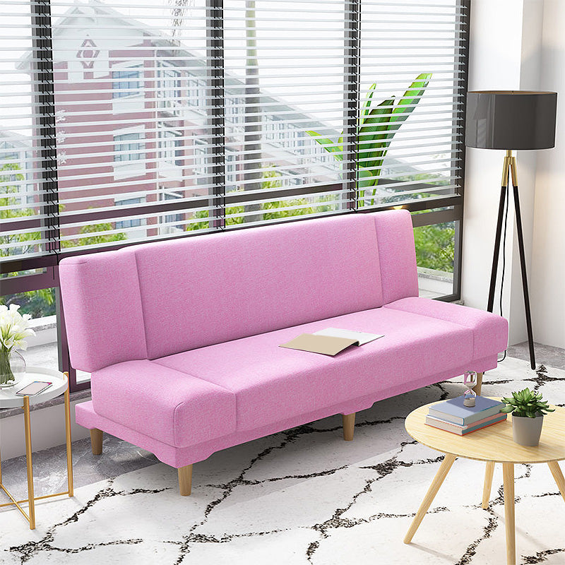 Contemporary Tight Back Armless Settee Convertible Linen Sofa Bed Pink Clearhalo 'furn' 'furn_sofas' 'Furniture' 'furniture_sofas' 'Living Room Furniture' 'Sofa' 'sofas' 4858595