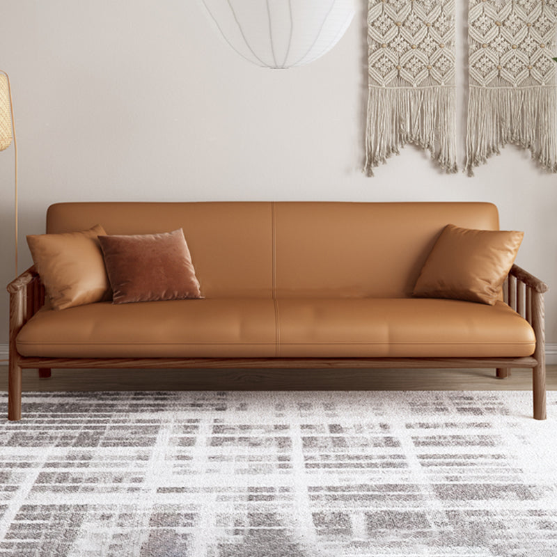 Stationary Leather Living Room Sofa Tuxedo Arm Settee in White/Brown 65''L x29"W x 30"H Brown Clearhalo 'furn' 'furn_sofas' 'Furniture' 'furniture_sofas' 'Living Room Furniture' 'Sofa' 'sofas' 4858601