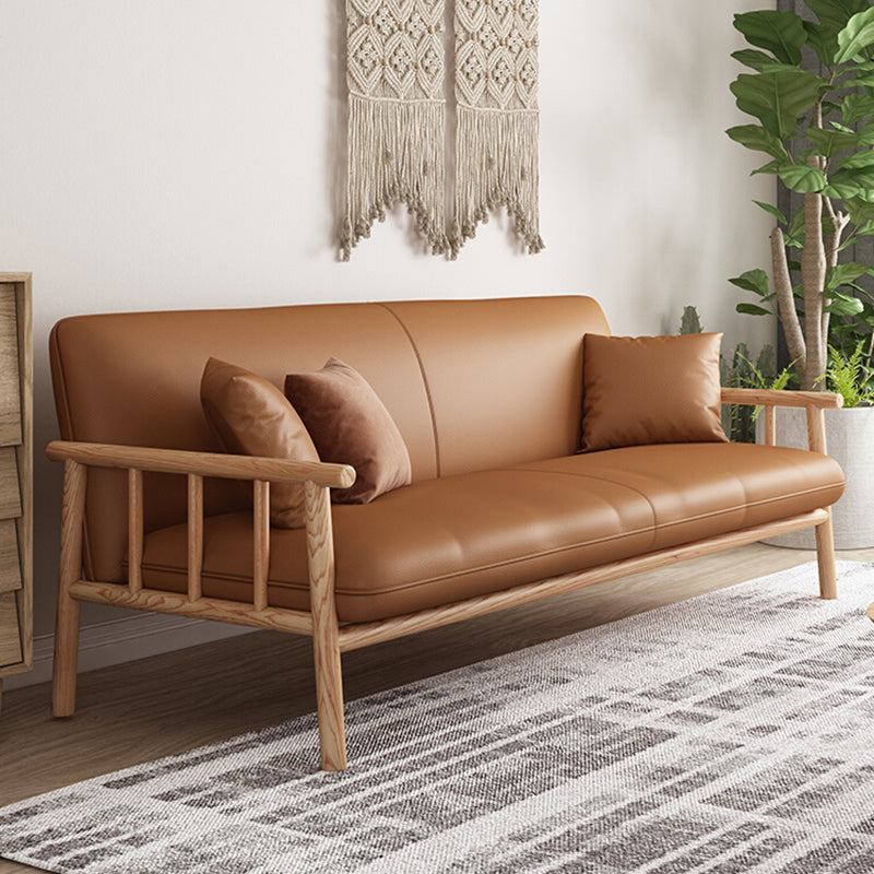 Stationary Leather Living Room Sofa Tuxedo Arm Settee in White/Brown 47''L x29"W x 30"H Brown Clearhalo 'furn' 'furn_sofas' 'Furniture' 'furniture_sofas' 'Living Room Furniture' 'Sofa' 'sofas' 4858603