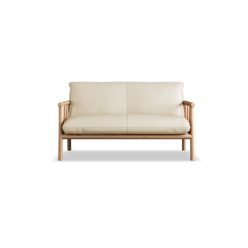 Stationary Leather Living Room Sofa Tuxedo Arm Settee in White/Brown 47''L x29"W x 30"H White Clearhalo 'furn' 'furn_sofas' 'Furniture' 'furniture_sofas' 'Living Room Furniture' 'Sofa' 'sofas' 4858604