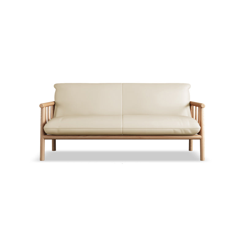 Stationary Leather Living Room Sofa Tuxedo Arm Settee in White/Brown 59.1"L x 28.7"W x 30.3"H White Clearhalo 'furn' 'furn_sofas' 'Furniture' 'furniture_sofas' 'Living Room Furniture' 'Sofa' 'sofas' 4858606
