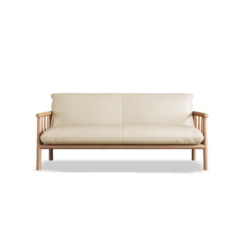 Stationary Leather Living Room Sofa Tuxedo Arm Settee in White/Brown 75"L x 29"W x 30"H White Clearhalo 'furn' 'furn_sofas' 'Furniture' 'furniture_sofas' 'Living Room Furniture' 'Sofa' 'sofas' 4858607